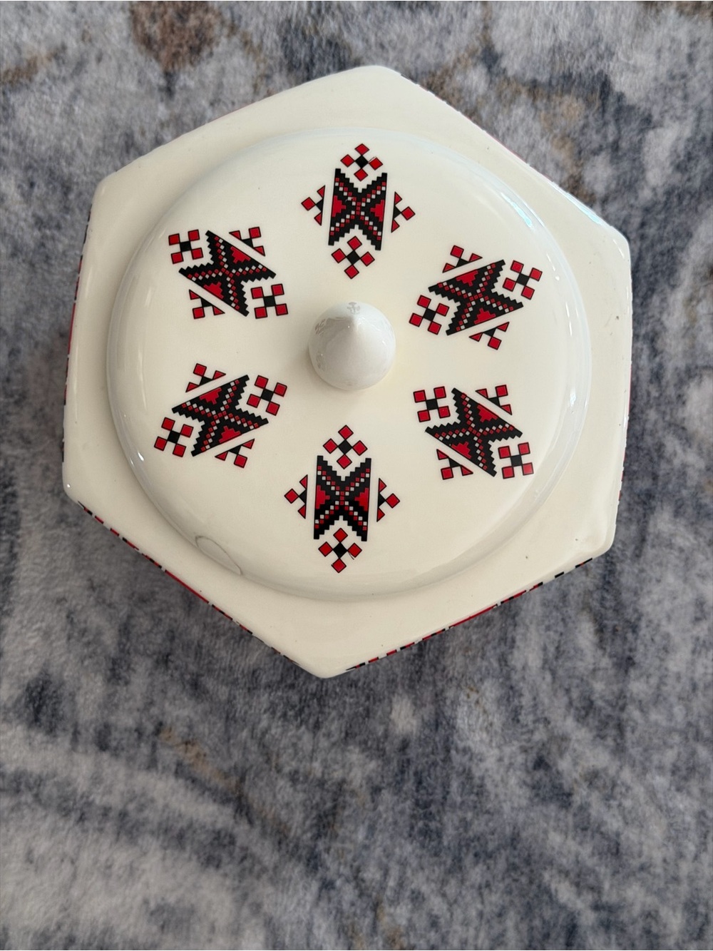 Ukrainian Art Hexagonal Geometric Design Trinket Jar with Matching Lid